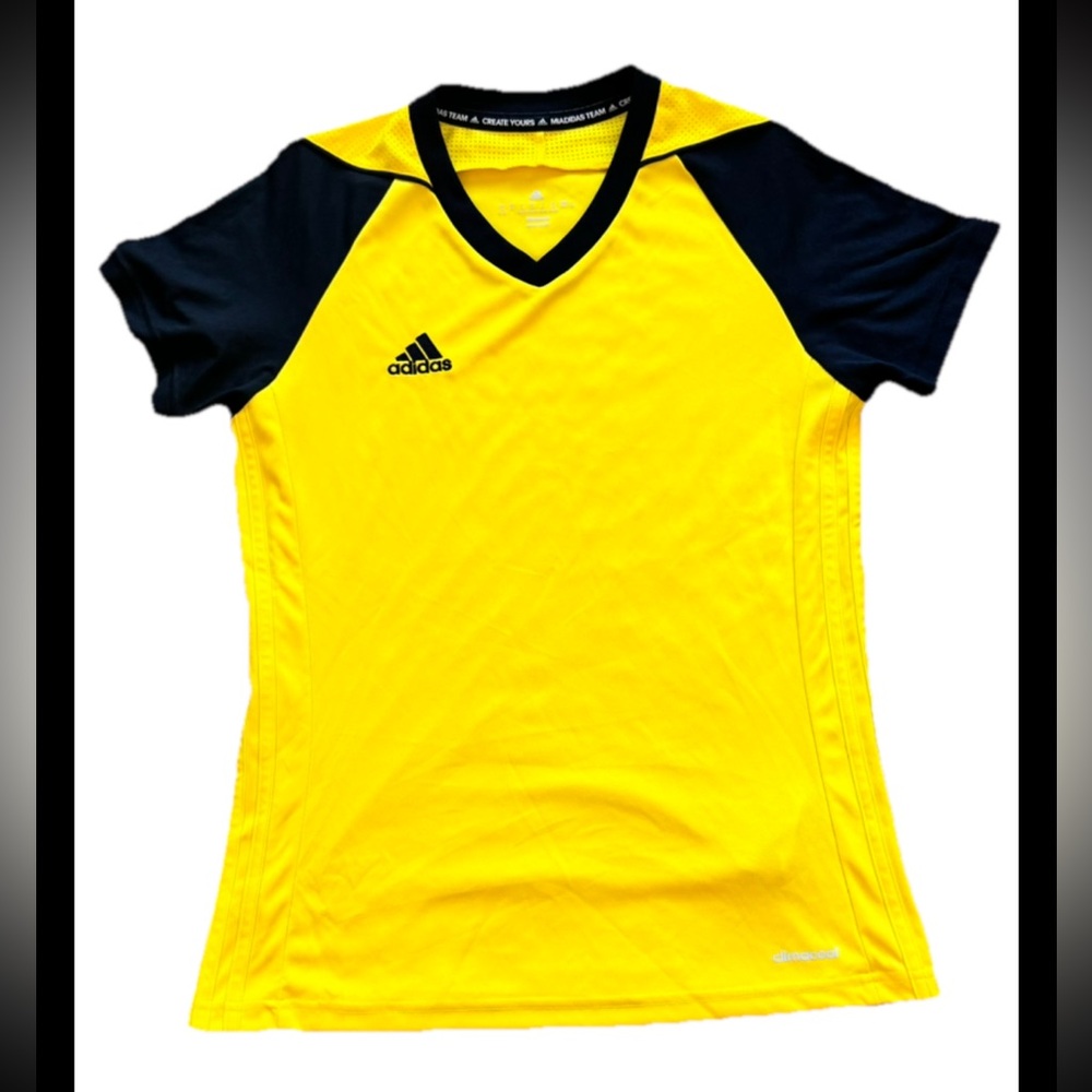 Adidas Boy's Sports Jersey Yellow/Black T Shirt Size S Short Sleeve V-Neck NEW